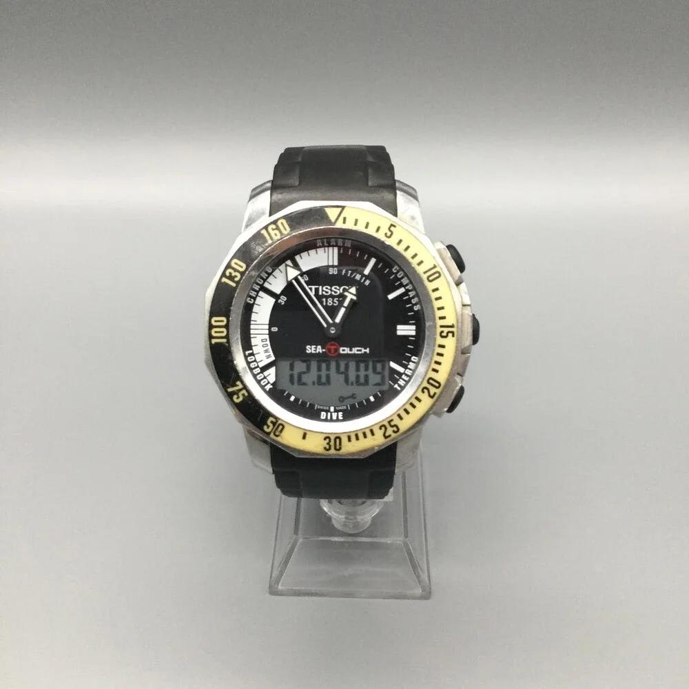 Tissot Sea-Touch Mens Watch 44mm Black Dial Rubber 200M Swiss New Battery 8.25
